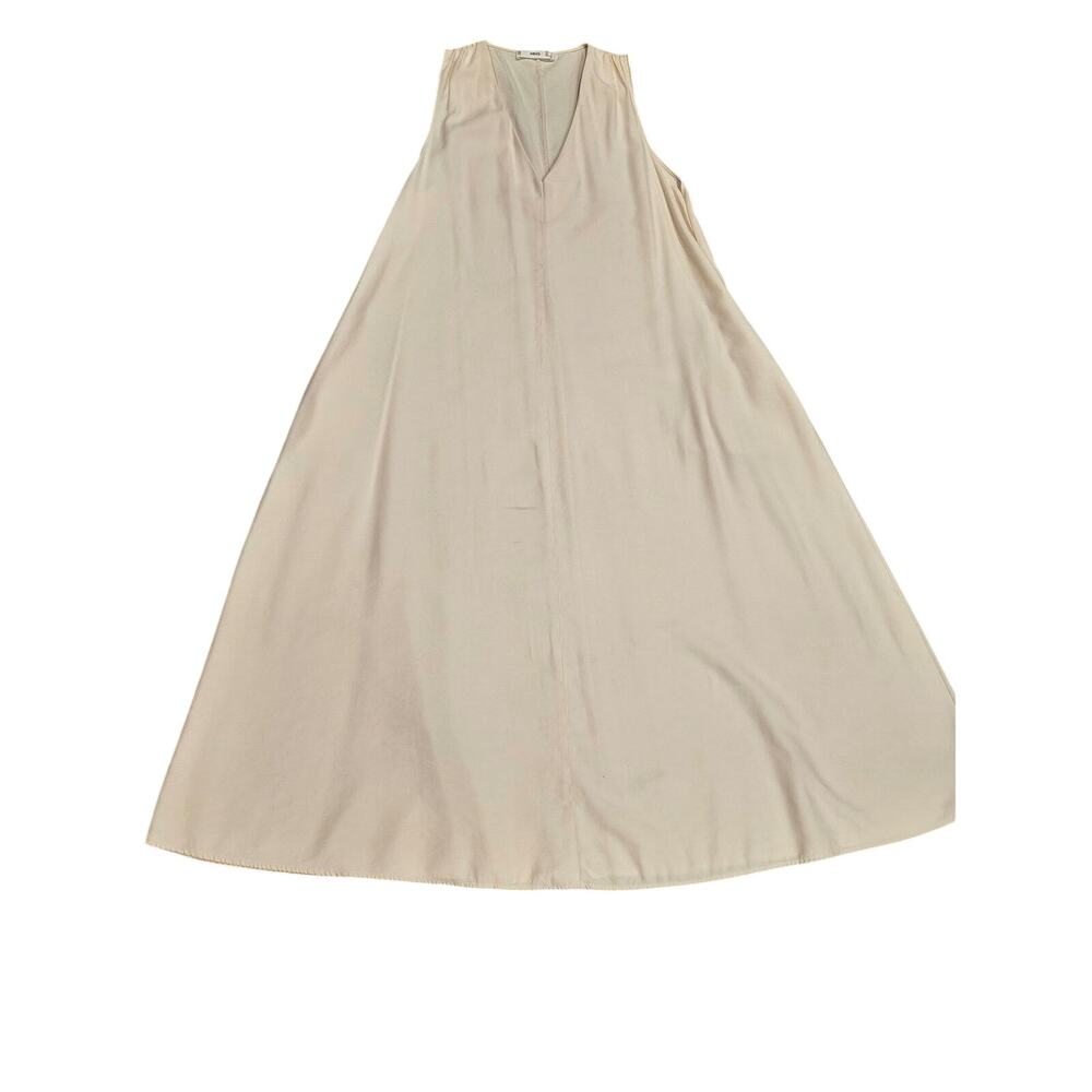 MNG maxi dress linen cream neutral cottage pockets sz 8 large minimalist capsule